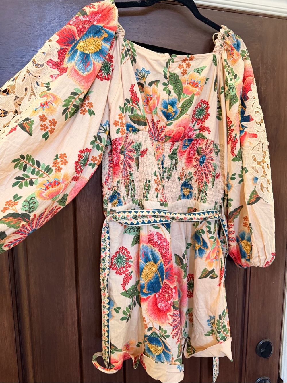 FARM Rio Cream Floral Embroidered Puff-Sleeve Romper - Picture 9 of 9